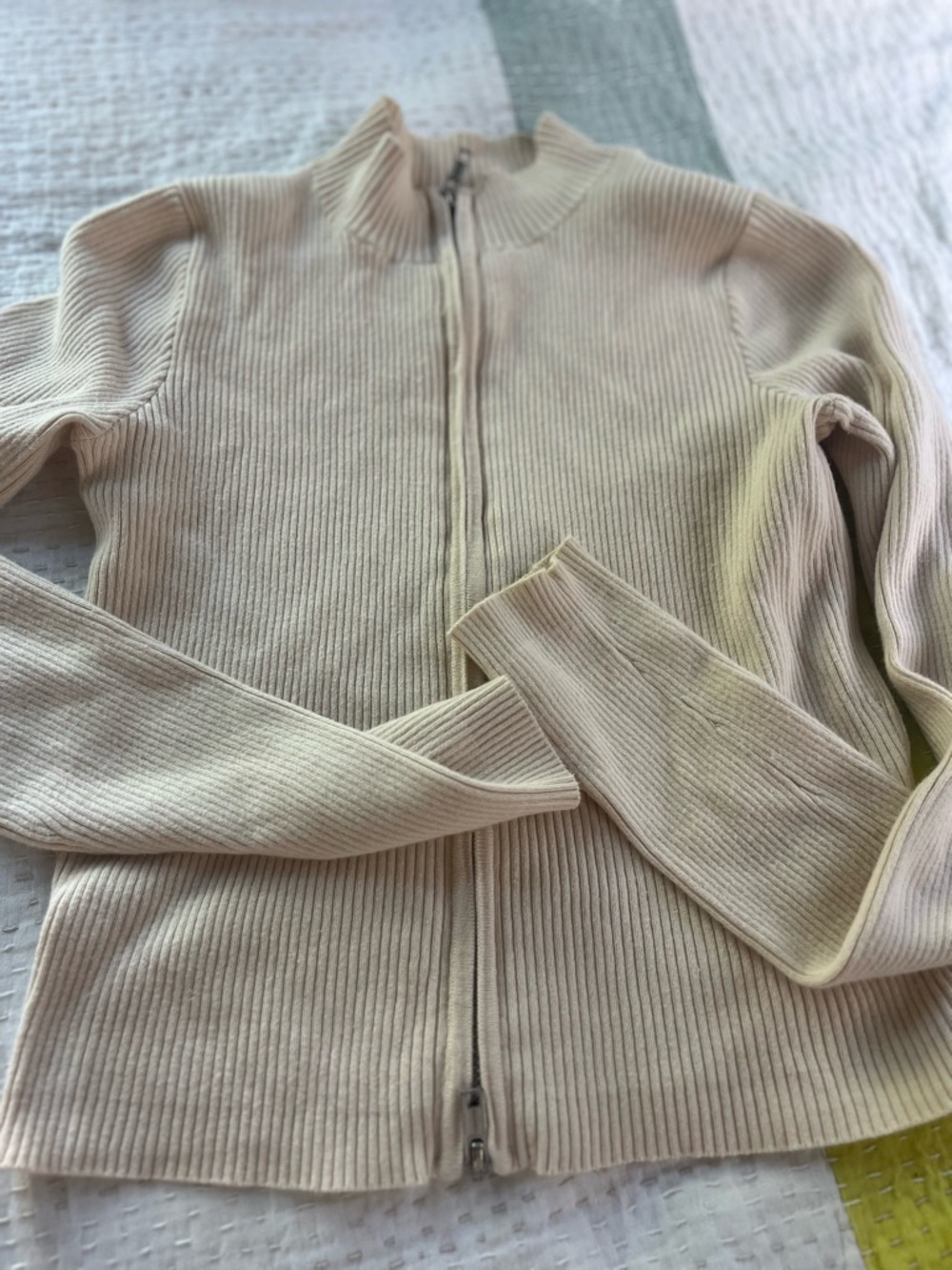Zip-Up Sweater Jacket in Light Cream
